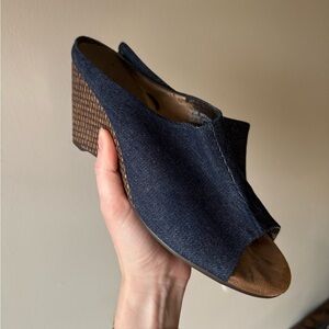 Aerosoles Brochure Denim Peep Toe Wedge Sandals